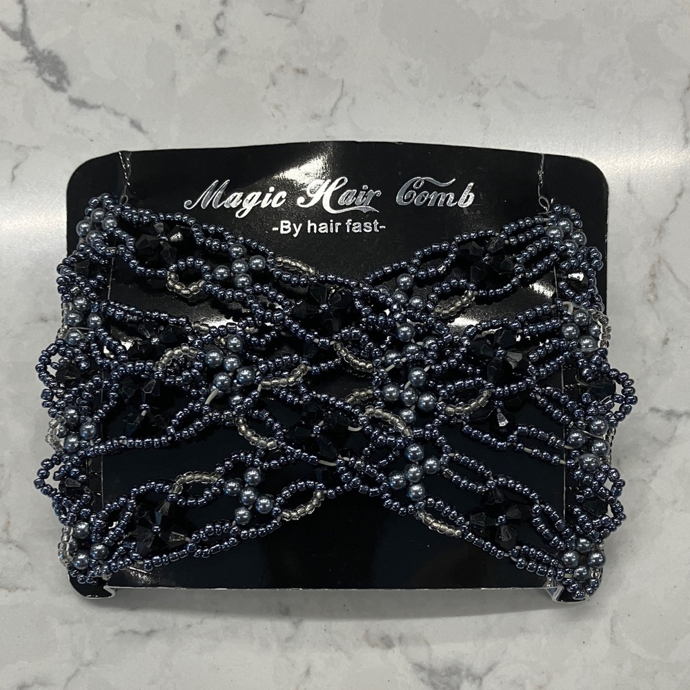 MAGIC HAIR COMB Blue Black Elastic Beads By Hair Fast